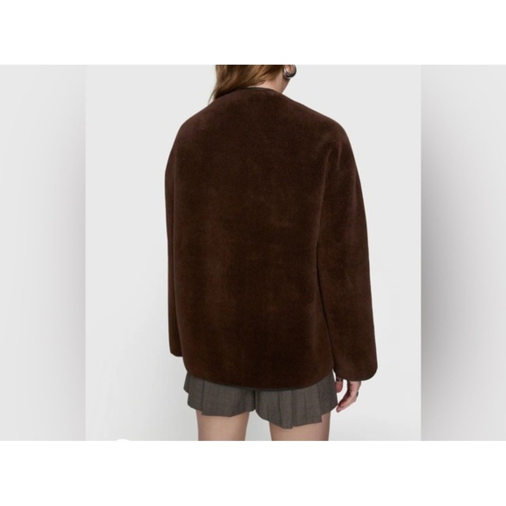$268 Rebecca Minkoff Shearling Toggle Jacket Women's Large Chocolate Brown NWT‎ - Picture 4 of 8